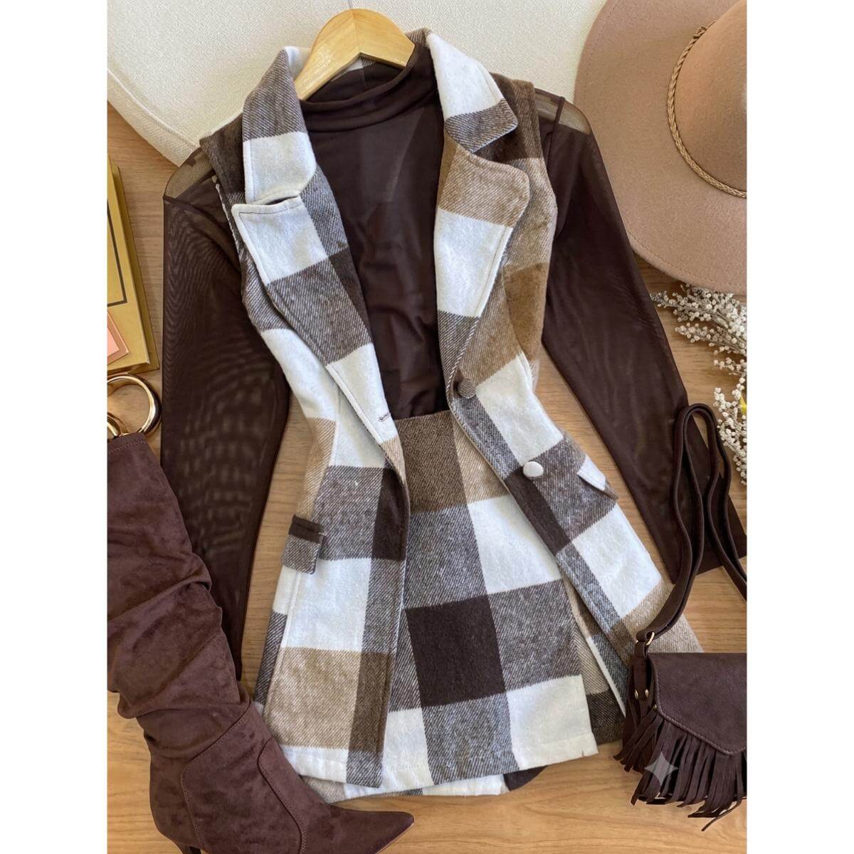 Conjunto Colete Xadrez Ref.13993