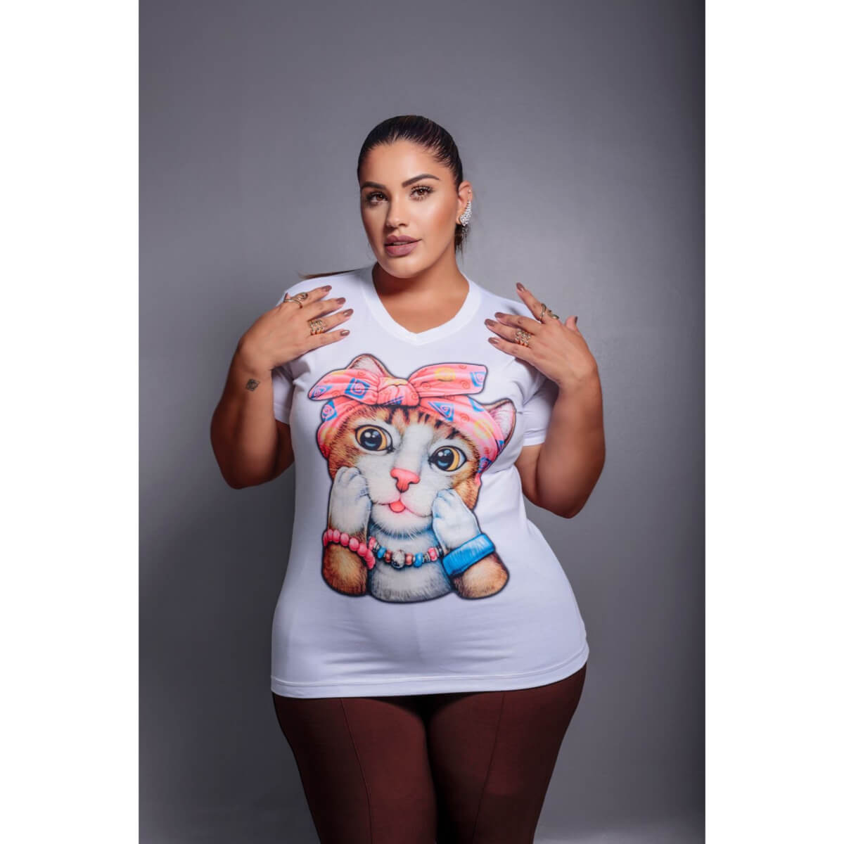 T-Shirt Manga e Punho Plus Size Ref.5536