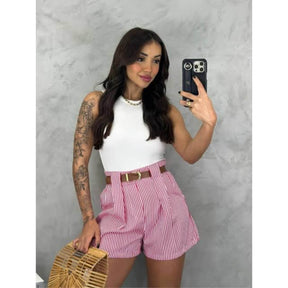 Short Listrado com Cinto Ref.1335