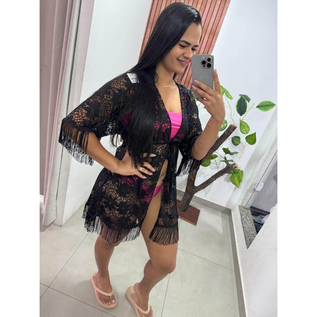 Kimono Renda com Manga Ref.8913