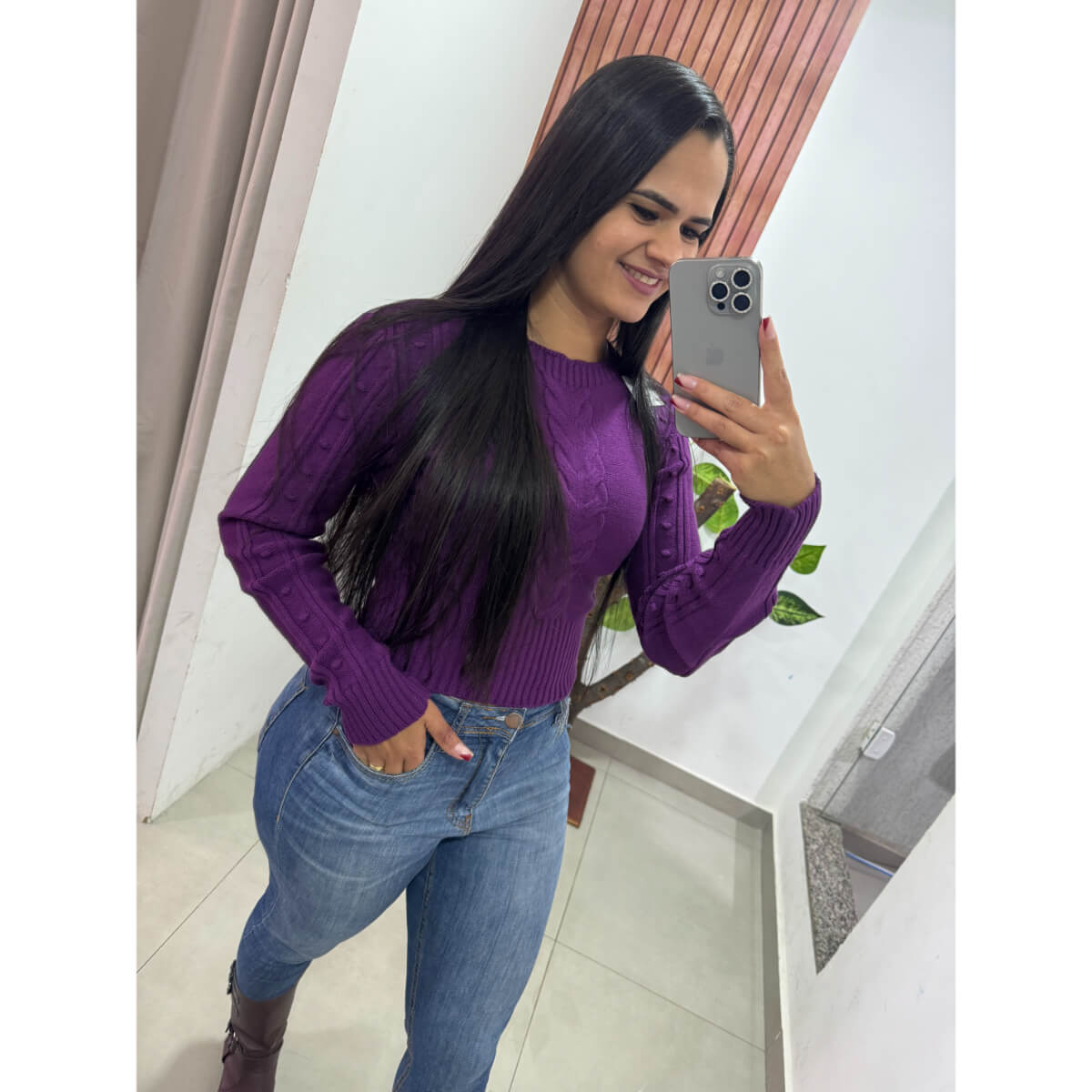 Cropped Tricot Manga Longa Ref.1005